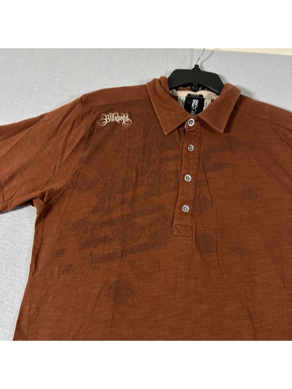 Billabong Men’s Button Polo Shirt Large Burnt Orange Y2K Sate Surf